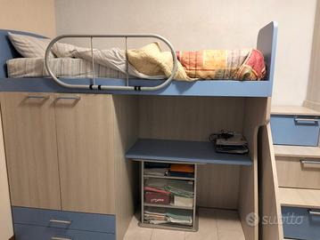 letto a ponte con scrivania e armadio 