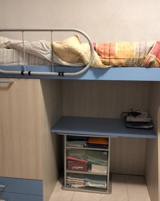 letto a ponte con scrivania e armadio 