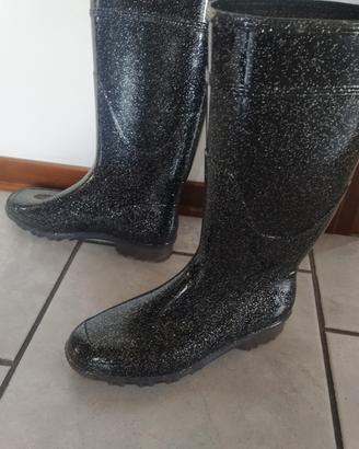 stivali pioggia donna neri con glitter 