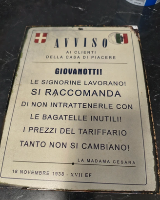 Locandina in Latta d’Epoca 1938 “Casa di Piacere"