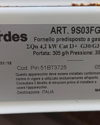 Ardes Zeus 9s03fg fornetto gas 3 fuochi