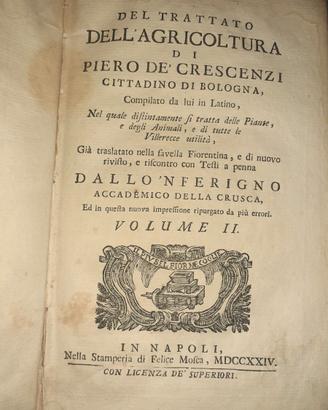 Libro antico Del trattato dell'agricoltura 1724