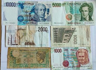**6x Banconote 10000 5000 2000 1000 lire repubb**