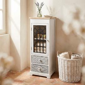 Mobiletto Shabby 2 Cassetti e 1 Anta Vetro 88 cm