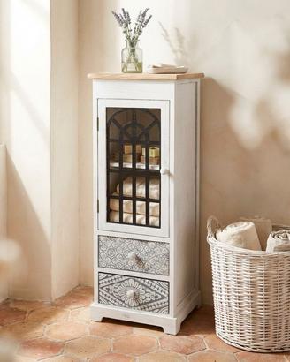 Mobiletto Shabby 2 Cassetti e 1 Anta Vetro 88 cm