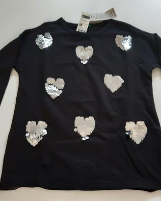 t-shirt manica lunga Benetton nera 7-8 anni -h.130