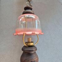 Lampada vintage in legno e vetro ,stile retrò