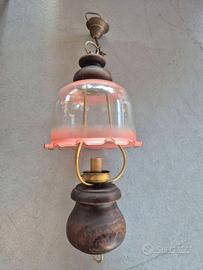 Lampada vintage in legno e vetro ,stile retrò