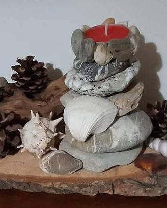 portacandele artigianale fatto con legni di mare 