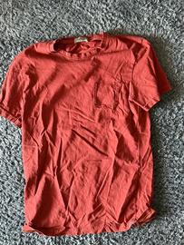 T-shirt uomo rosso corallo tinta unita taschino M