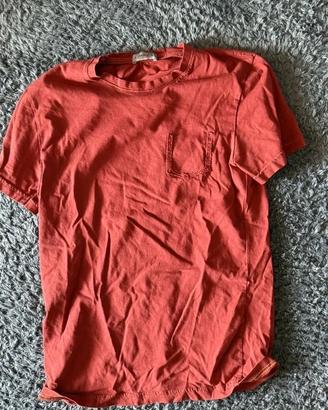 T-shirt uomo rosso corallo tinta unita taschino M