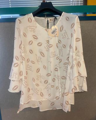 Blusa donna Made in Italy stampa labbra