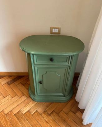 Mobiletto Ovale Verde Salvia / Comodino Vintage