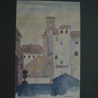 Acquarello 30x20 De Angelis paesaggio borgo 900