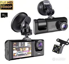dash cam con 3 telecamere e Memory card
