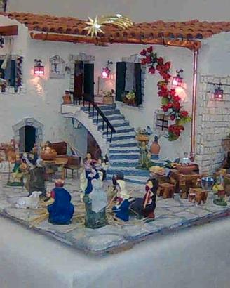 Presepe artigianale con ambientazione mediterranea
