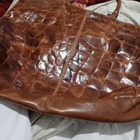 borsa donna in  pelle con manici color cuoio 