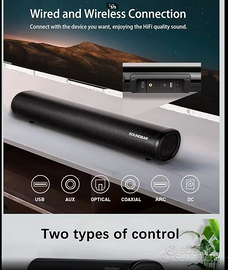 Soundbar TV Mini Con Subwoofer Wireless - Bluetooth 5.0, Ottico, HDMI, Telecomando, Ideale Per Piccoli Spazi