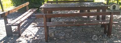 Set panche e tavoli in legno di abete da giardino