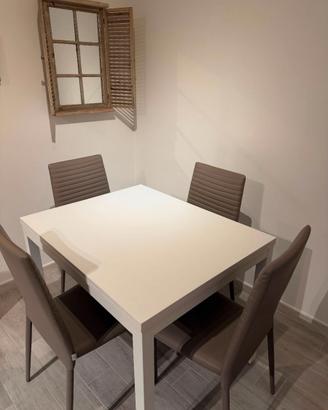 Set Tavolo Allungabile Bianco Opaco + 4 Sedie