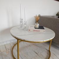 tavolino salotto effetto marmo e gambe oro 