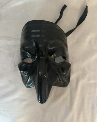 Maschera Veneziana Pulcinella Zanni Nera Lucida