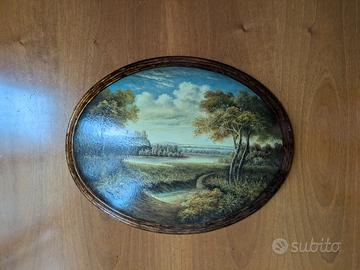 Quadro ovale vintage olio sul tavola legno cornice
