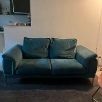 Divano 2 posti vintage in velluto verde petrolio