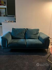 Divano 2 posti vintage in velluto verde petrolio