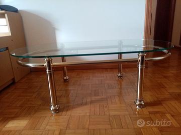 tavolino da salotto dorato e vetro, vintage