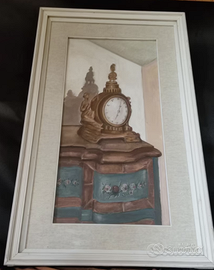 Quadro olio su tela orologio parigina su comò