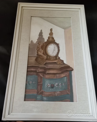 Quadro olio su tela orologio parigina su comò