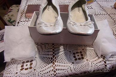 Scarpe paperine sera argentate con elastico n.37
