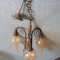 Lampadario vintage anni ‘60 3 lumi, ottonato