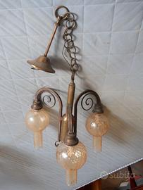 Lampadario vintage anni ‘60 3 lumi, ottonato