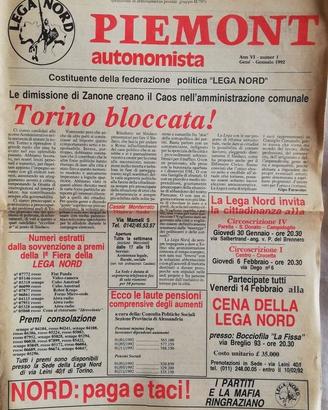 Giornale Lega Nord Piemont Autonomista del 1992