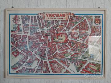 quadro con stampa disegno Vigevano centro storico 