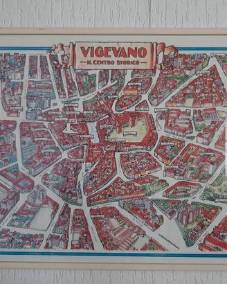 quadro con stampa disegno Vigevano centro storico 