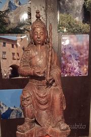 Antica Statua Cinese in legno intagliato - Guerrie