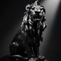Scultura Leone in Resina Nera - Design Contemporan