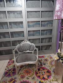 poltrona salotto stile Luigi grigia e argento