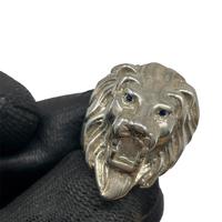 Anello testa di leone 24Gr argento 925 pietre blu