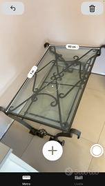 Tavolino in ferro battuto e vetro infrangibile