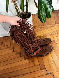 stivali in pelle con frange twinset