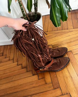 stivali in pelle con frange twinset