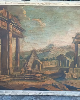 antico dipinto olio capriccio XVIII secolo 