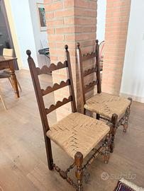 Coppia sedie rustiche in legno masello e paglia