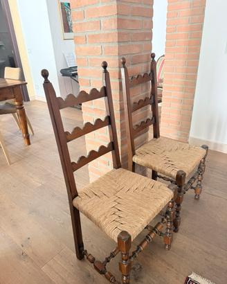 Coppia sedie rustiche in legno masello e paglia