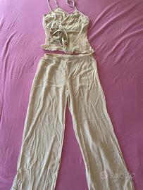 Pigiama donna S crema nude top e pantalone