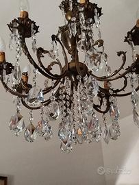 Lampadario a gocce di cristallo /taglio vivo